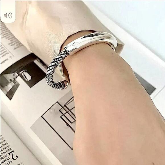 Sterling Silver Twisted Bangle Bracelet Cuff Unisex Mens Women’s Trendy - Picture 7 of 14